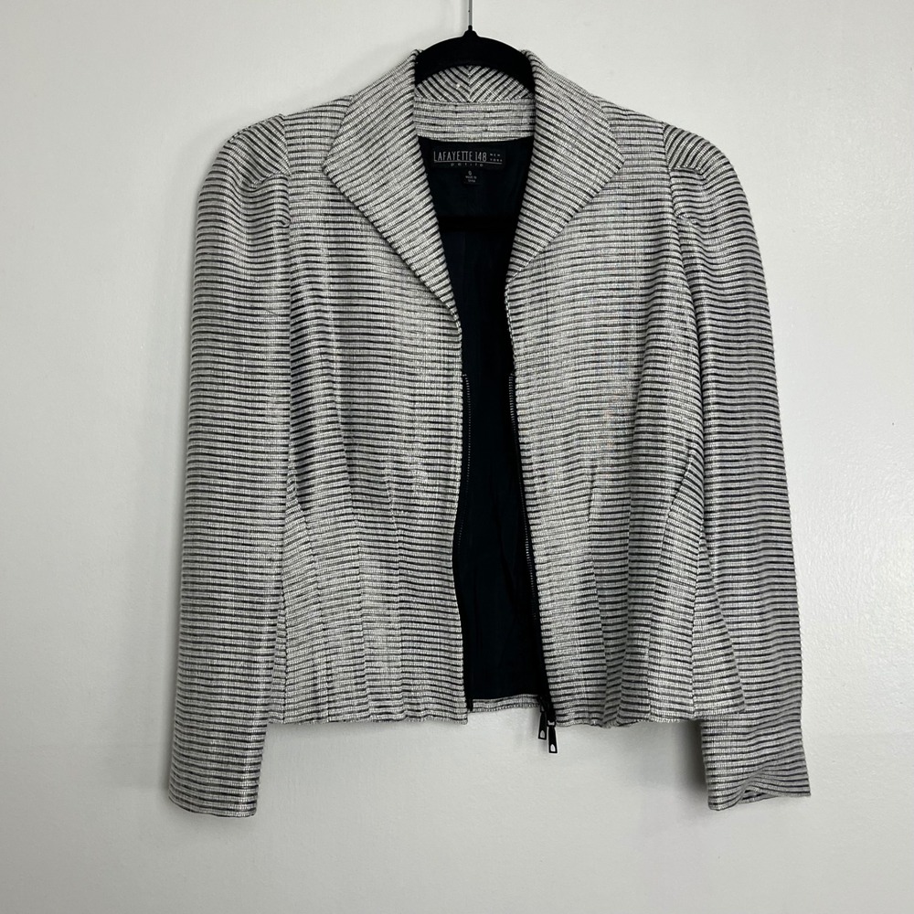 Lafayette 148 New York Petite‎ Striped Zip Front Blazer Jacket Size 0 - Picture 3 of 7